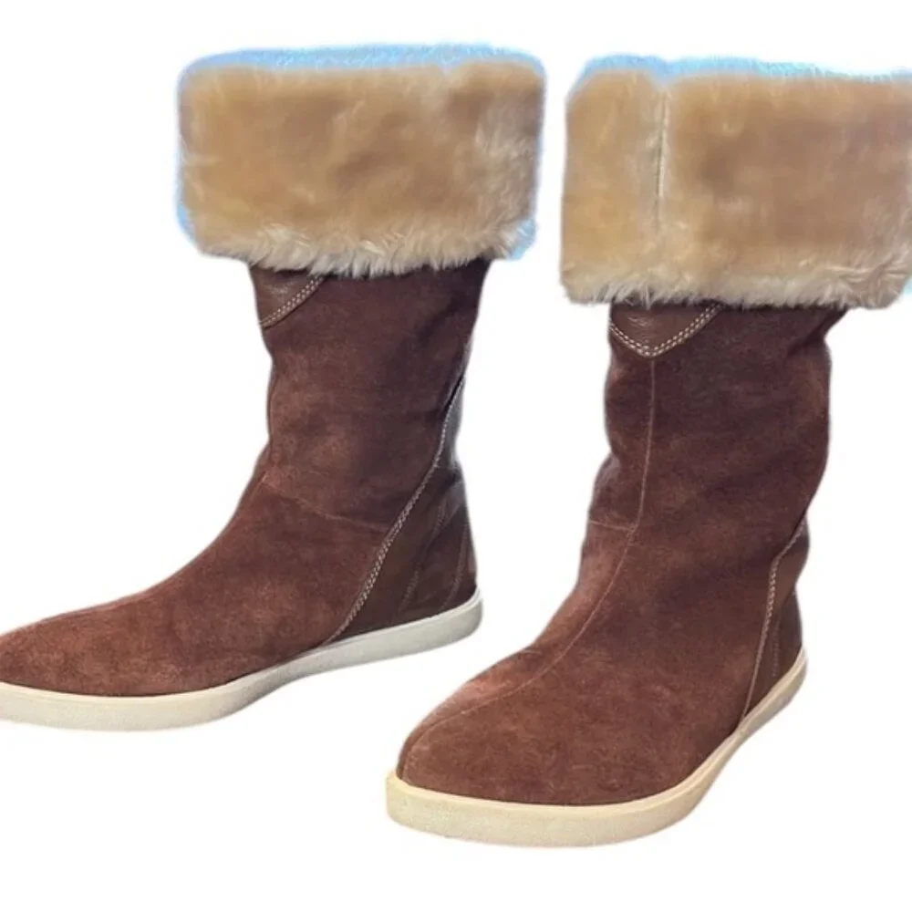Naya Anthropologie | Brown Suede Fur-Lined Boots Size 10